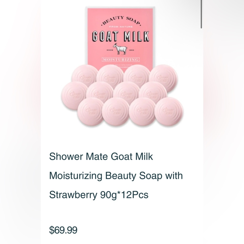 Shower Mate Goat Milk Moisturizing Beauty Soap with Strawberry (12Pcs) NEW